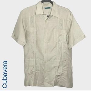 Men's Cubavera tan embroidered short sleeve shirt